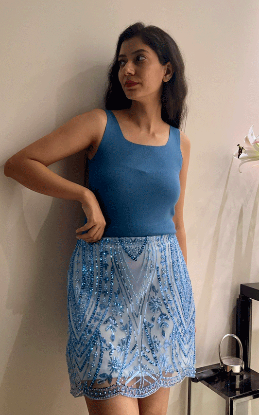 Sapphire Gleam-- embellished skirt