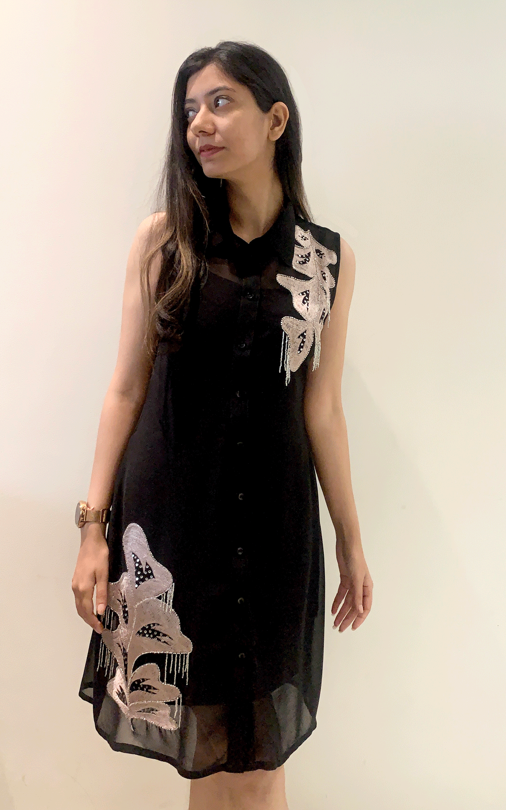 Midnight Enchantment- thread embroidered party shirt dress