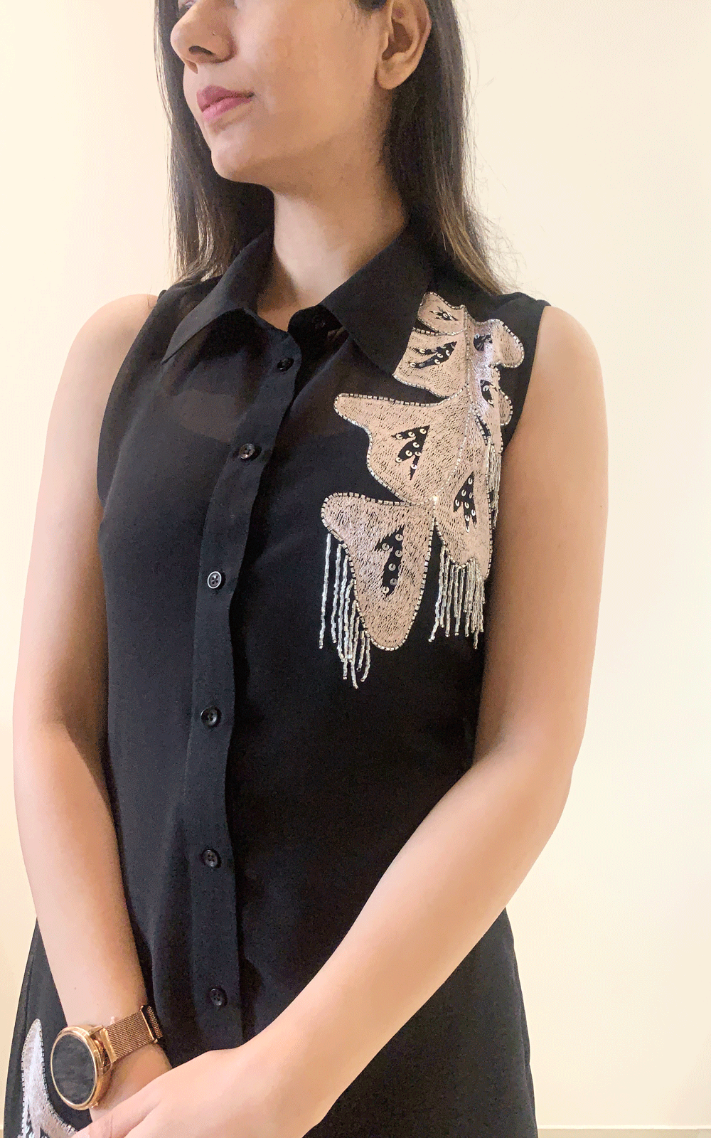 Midnight Enchantment- thread embroidered party shirt dress