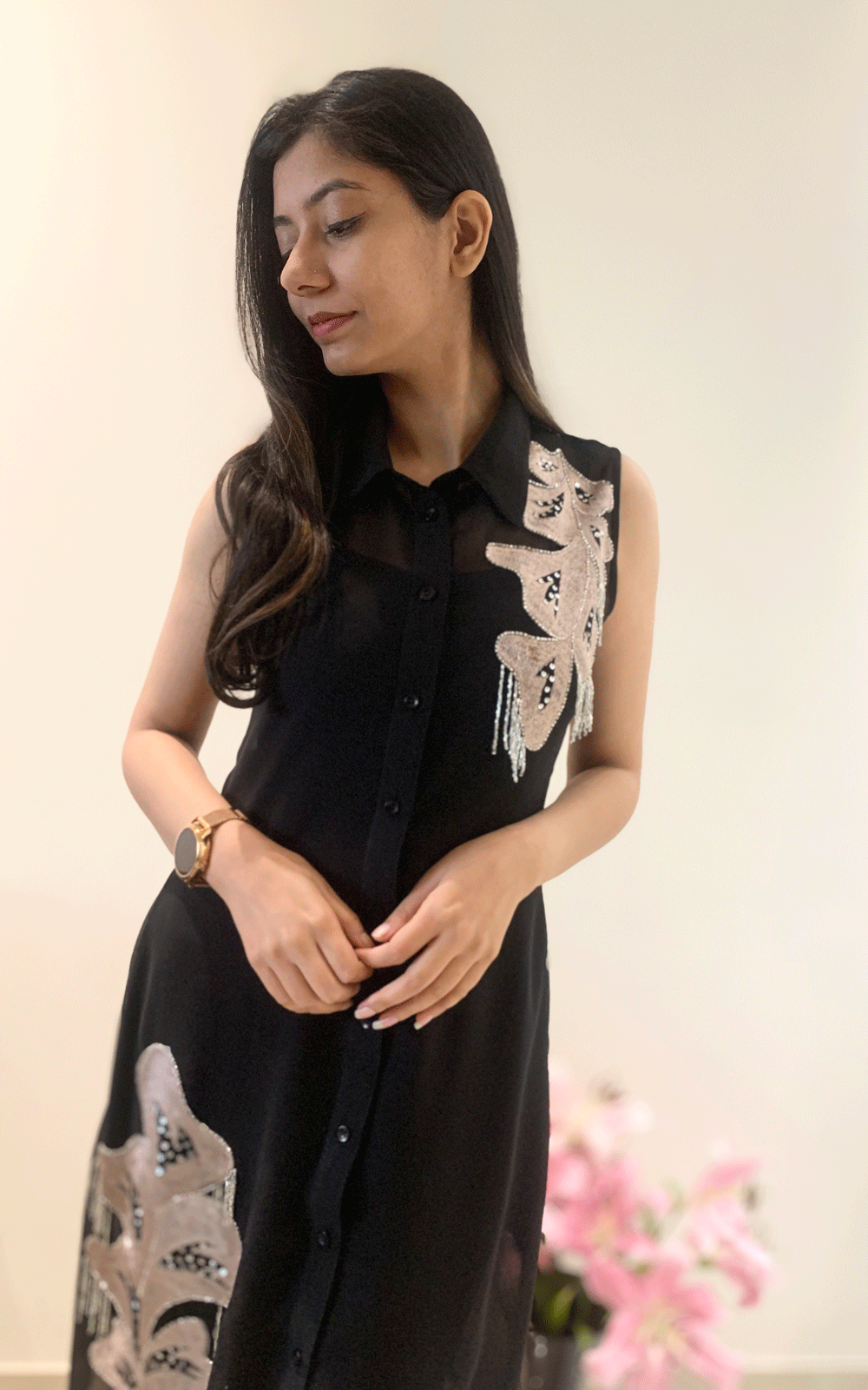 Midnight Enchantment- thread embroidered party shirt dress
