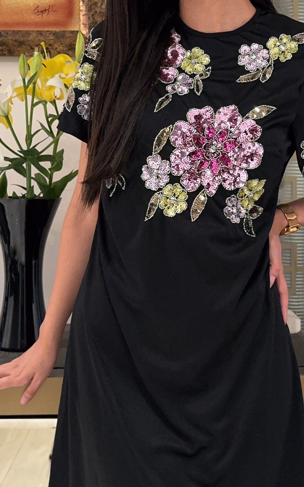 Multi floral hand embroidered dress