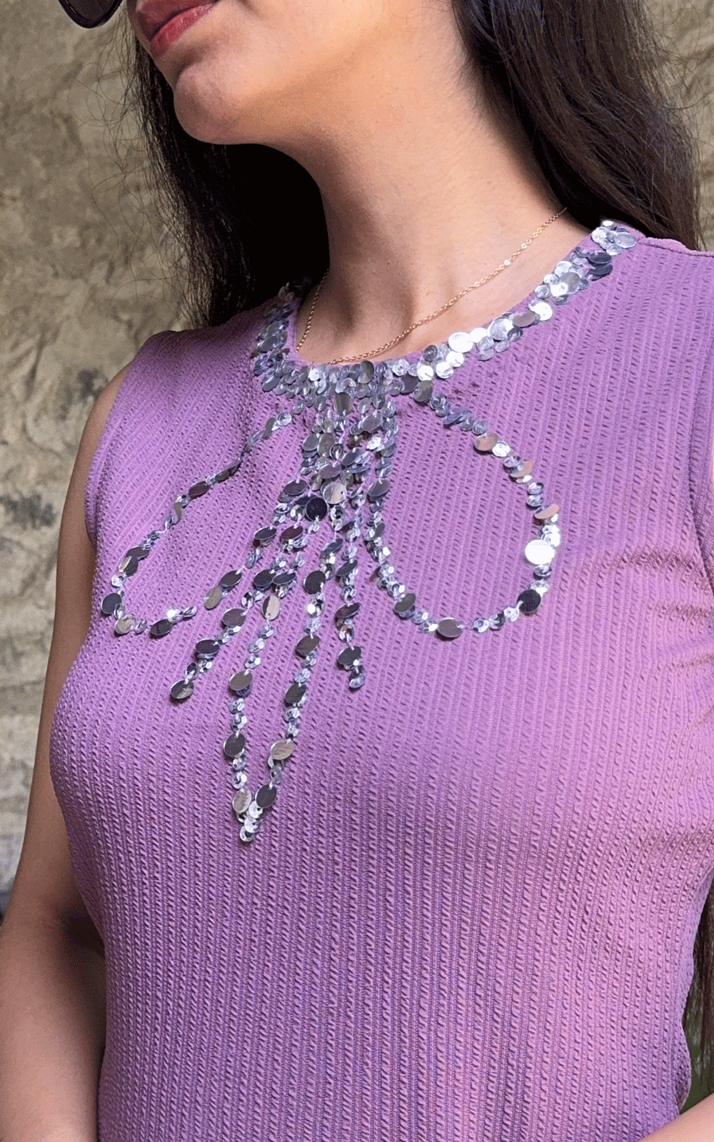 Bowtique Sparkle- mauve ribbed dress