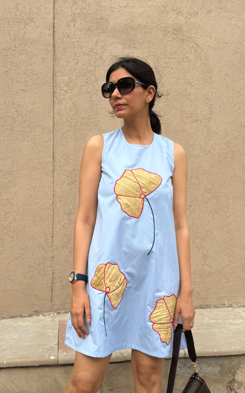 Cotton denim embroidered dress