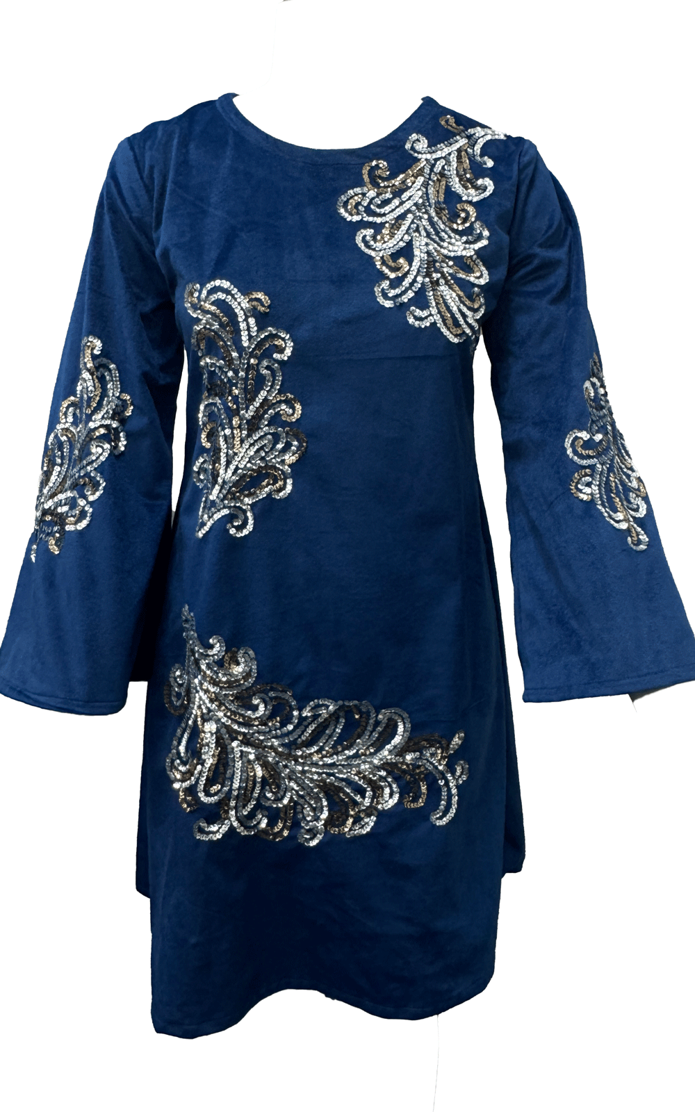 Blue velvet embellished party wear dress