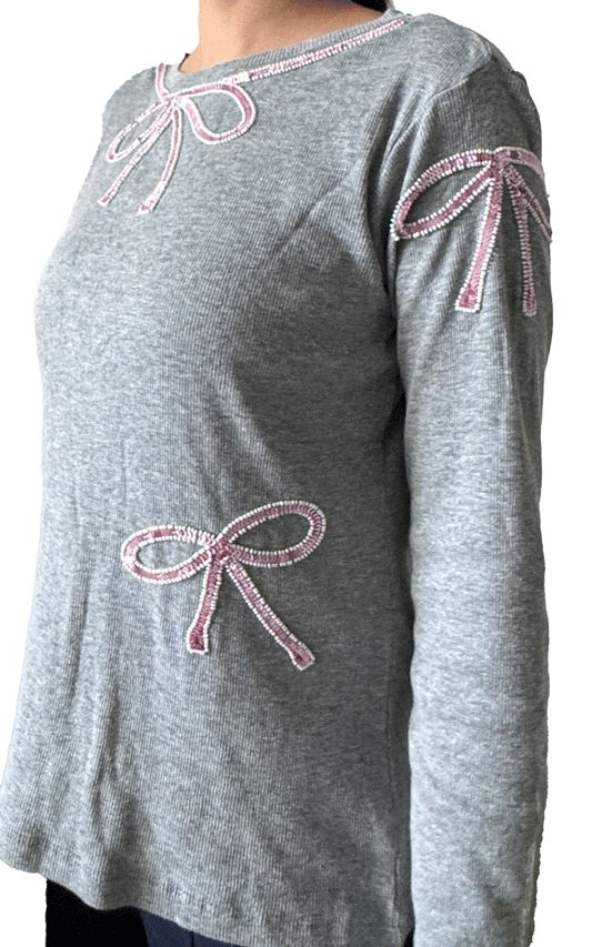 Grey light weight ribbed beaded  winter top