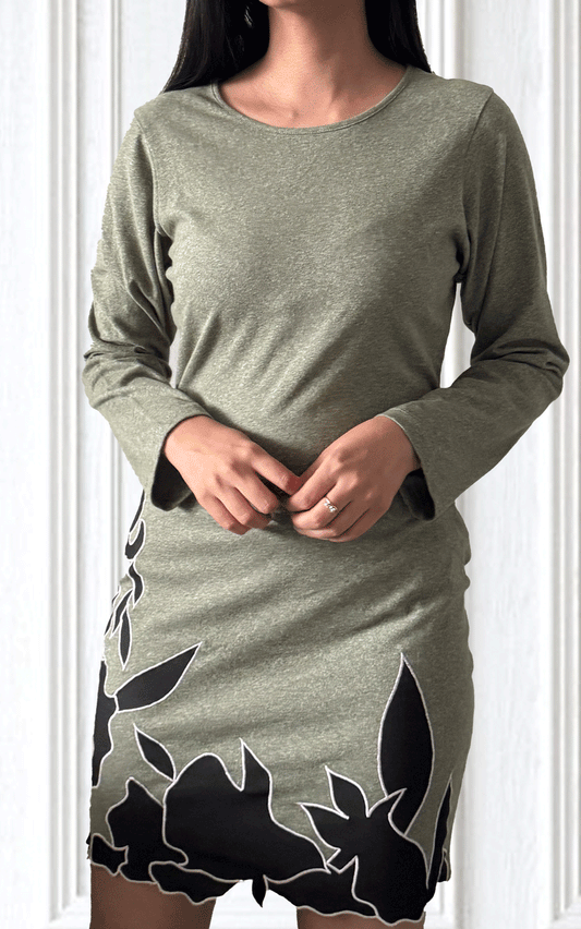 Timeless style -Green  fabric applique dress