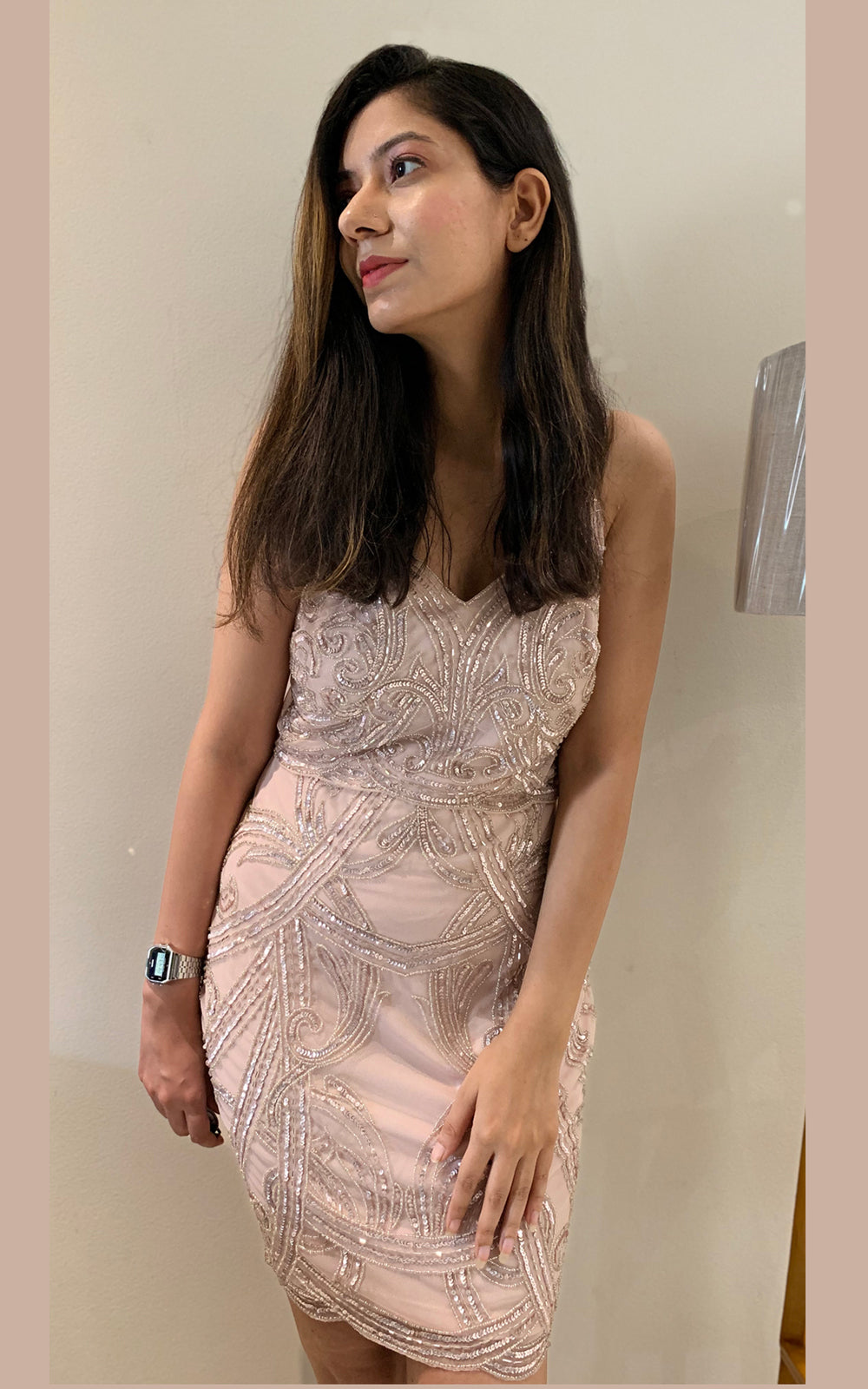 Pastel pink hand embellished dress