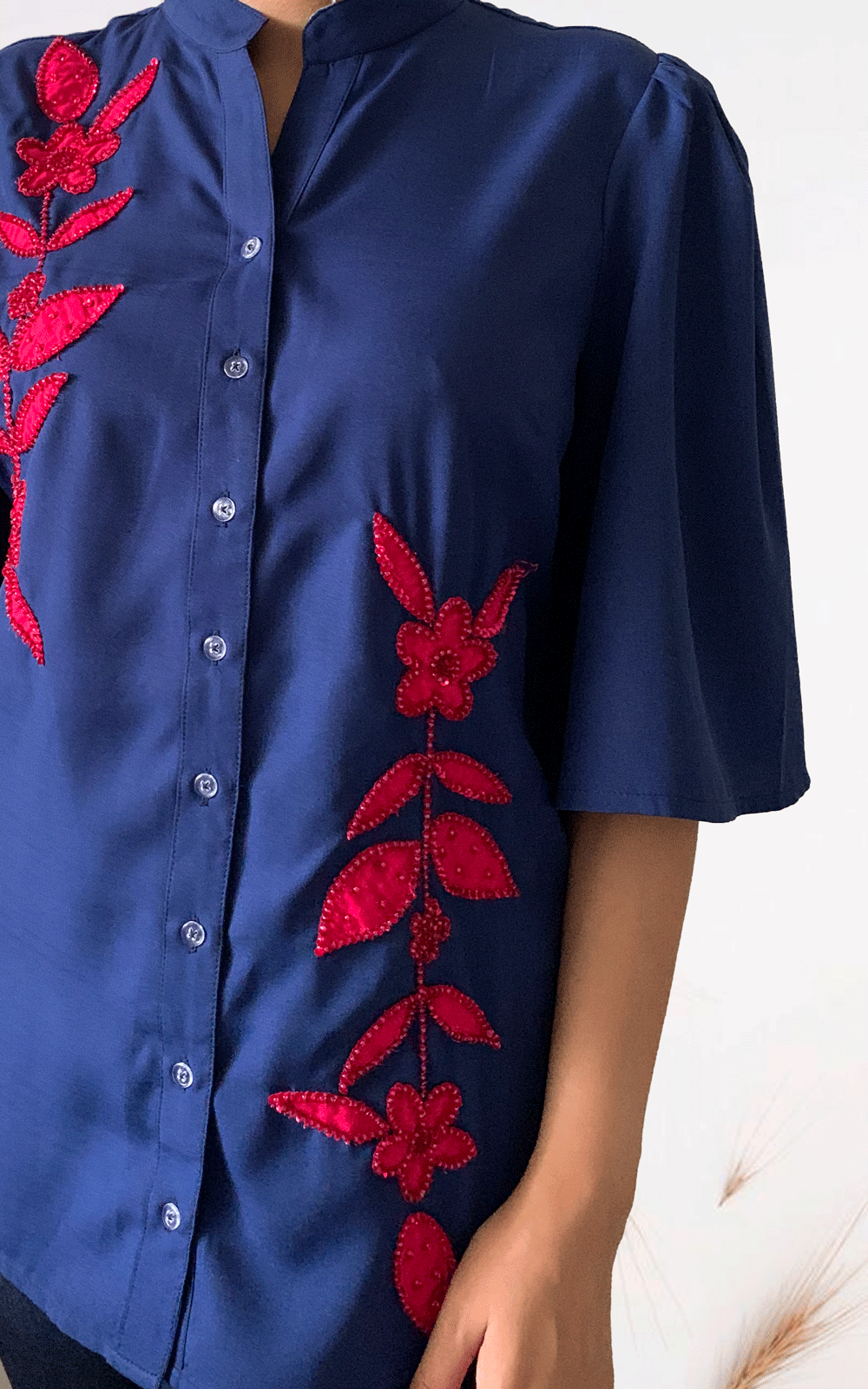 Patch hand embroidered woman's shirt