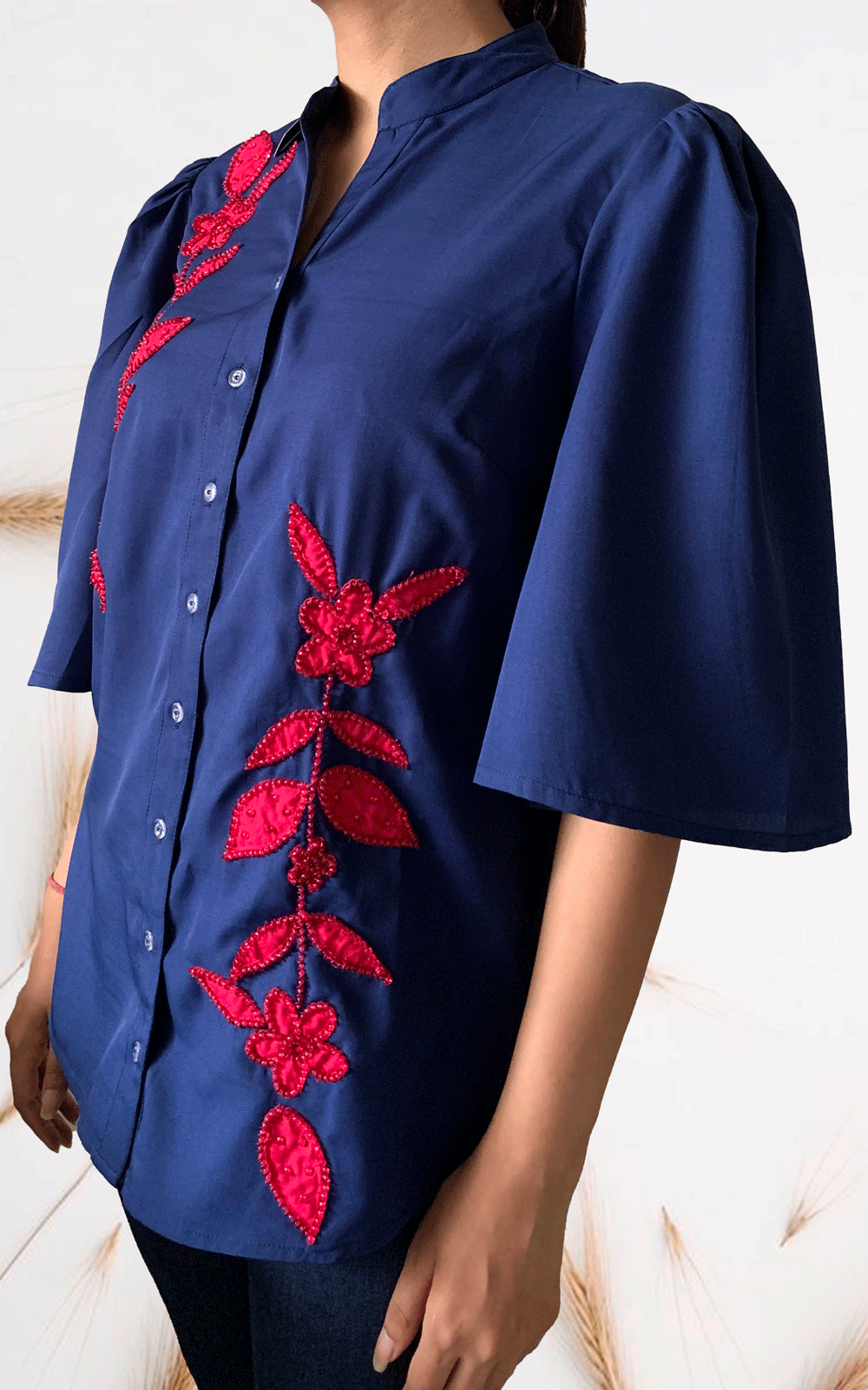 Patch hand embroidered woman's shirt