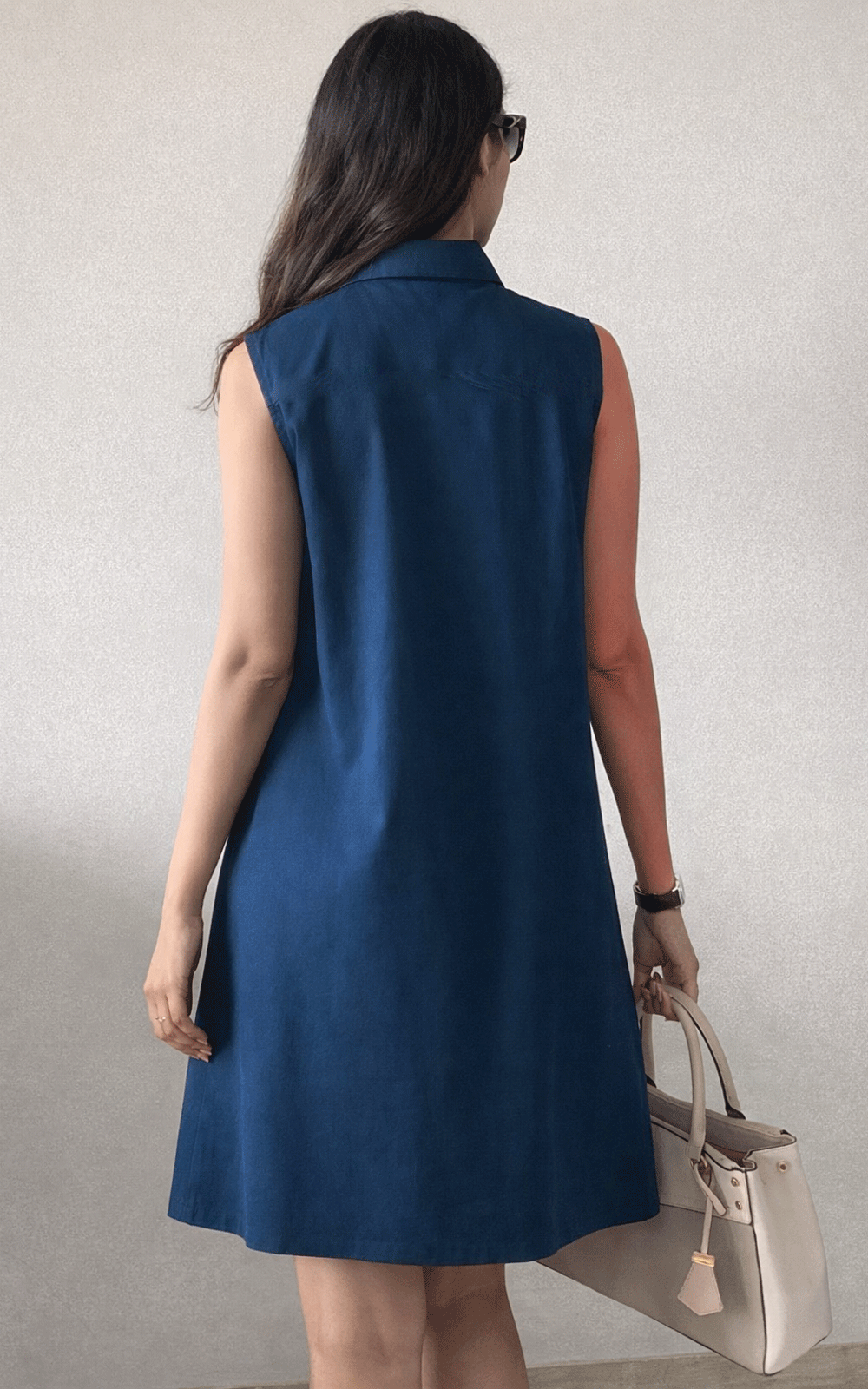Butterfly embroidered cotton - shirt dress