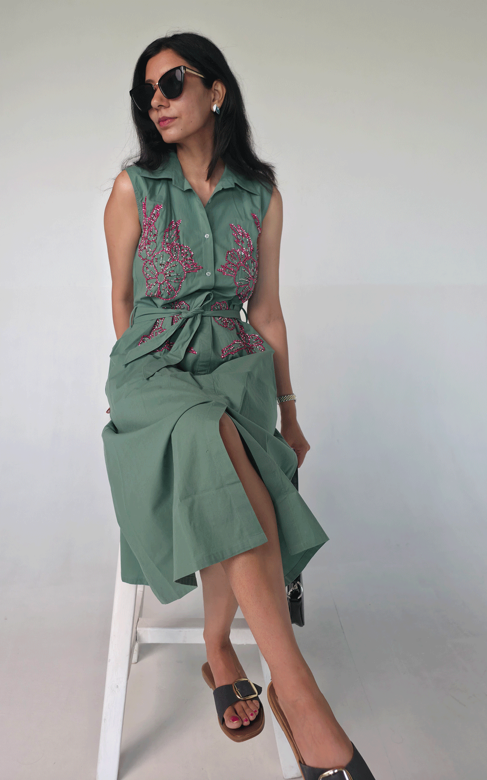 Sea green Garden Party Embroidered maxi  Dress