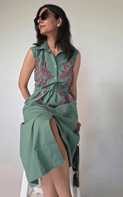 Sea green Garden Party Embroidered maxi  Dress