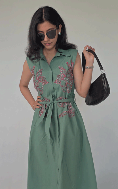 Sea green Garden Party Embroidered maxi  Dress