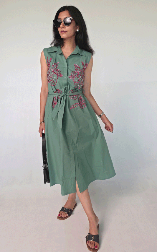 Sea green Garden Party Embroidered maxi  Dress