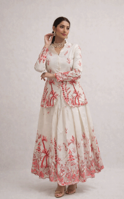 Thread embroidered blazer skirt coord set
