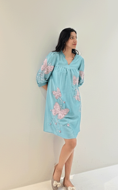 Breezy butterfly-Zara Silk embroidered dress