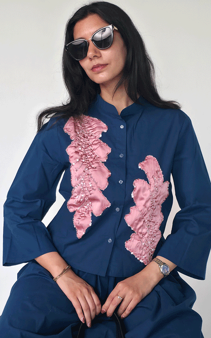 Fabric Applique Embroidered shirt -skirt cord set
