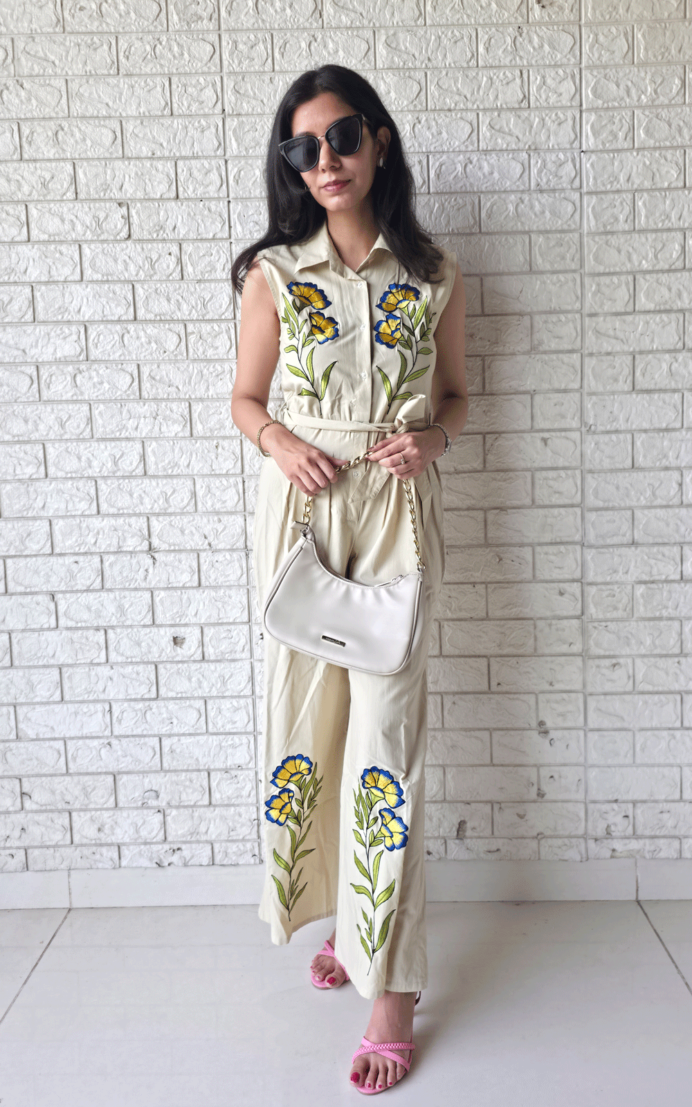 Creme embroidered jumpsuit