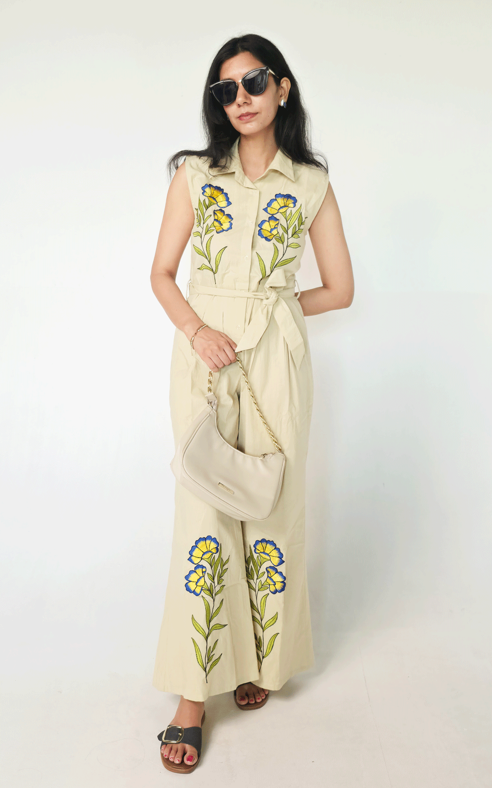 Creme embroidered jumpsuit