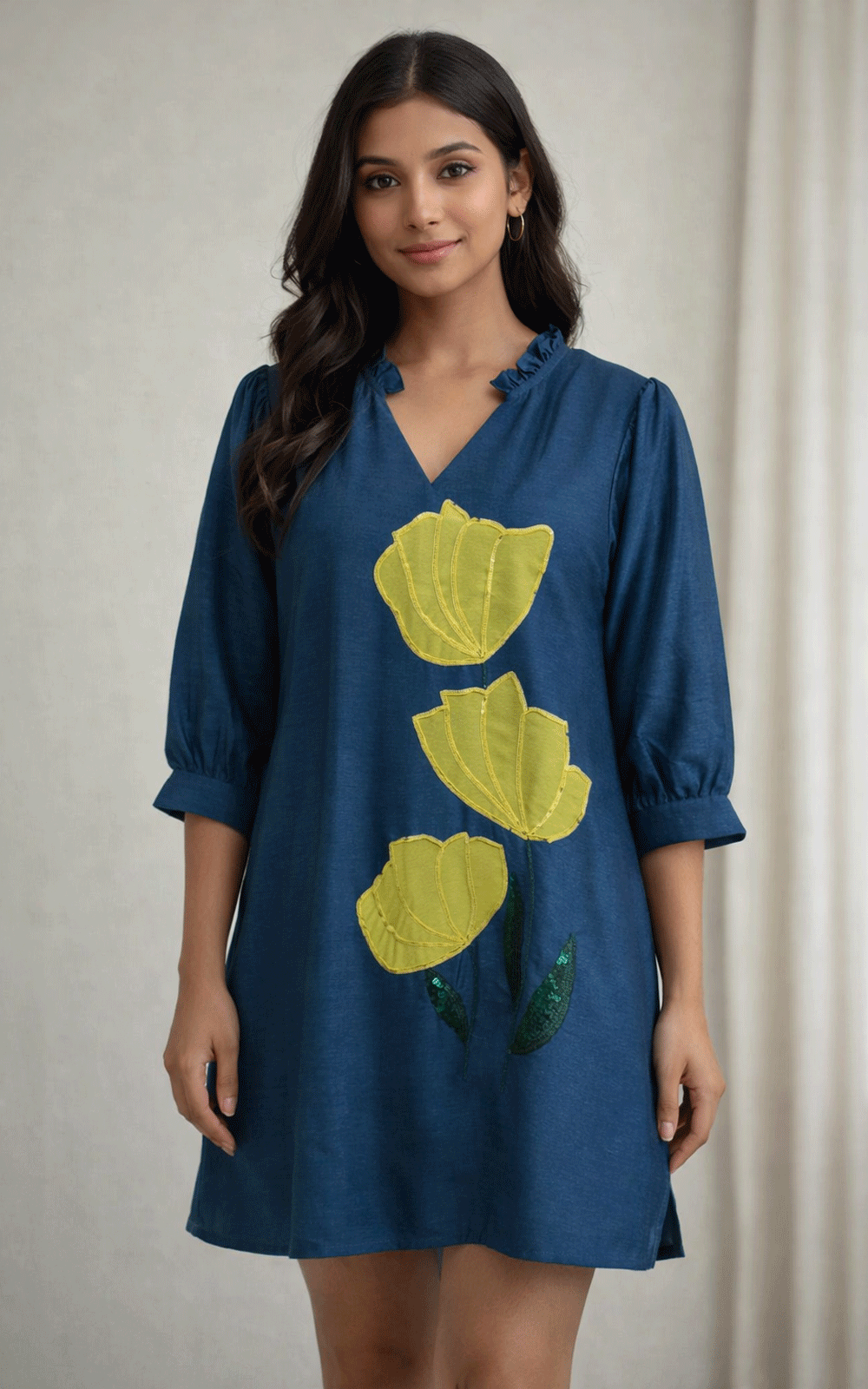 Blue -Zara Silk embroidered dress