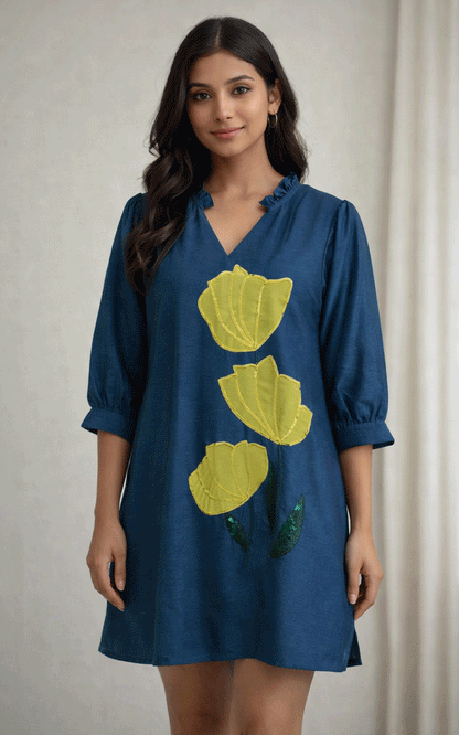 Blue -Zara Silk embroidered dress