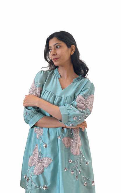 Breezy butterfly-Zara Silk embroidered dress