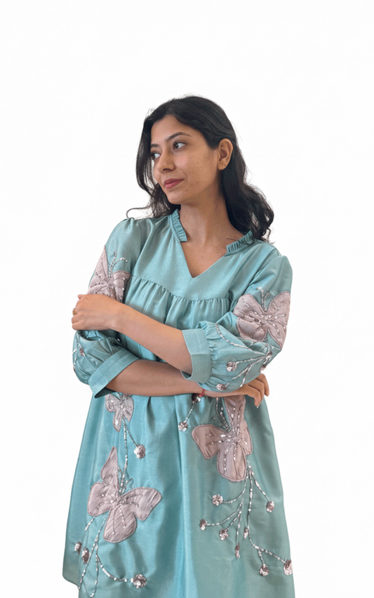 Breezy butterfly-Zara Silk embroidered dress