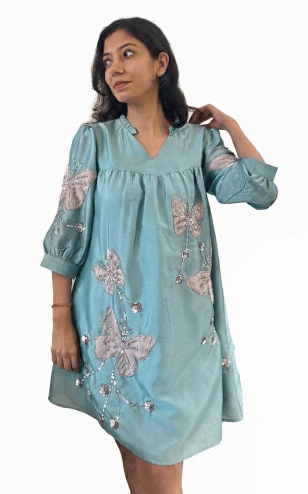 Breezy butterfly-Zara Silk embroidered dress