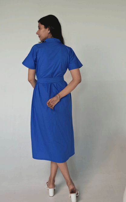 Azure- blue thread embroidered maxi  dress