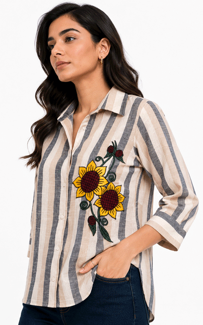 Sunflower Embroidered Women's Shirt