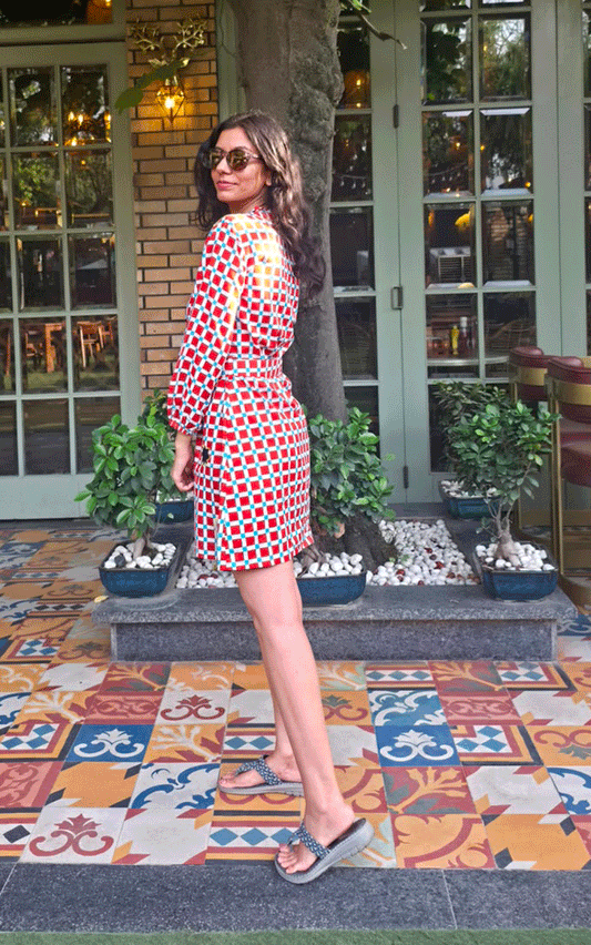 Berry Blossom check dress