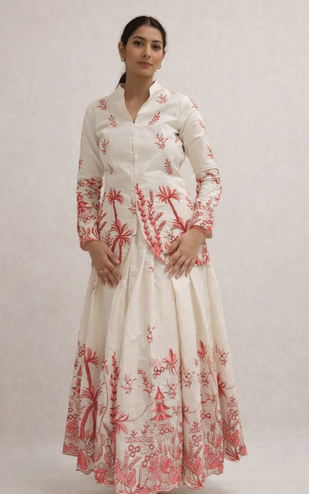 Thread embroidered blazer skirt coord set