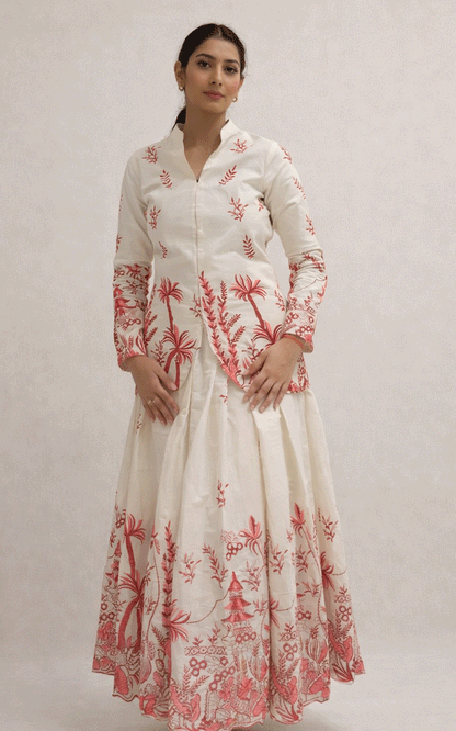 Thread embroidered blazer skirt coord set