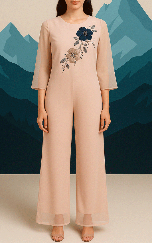 Creme floral- thread and beaded embroidered jumpsuit