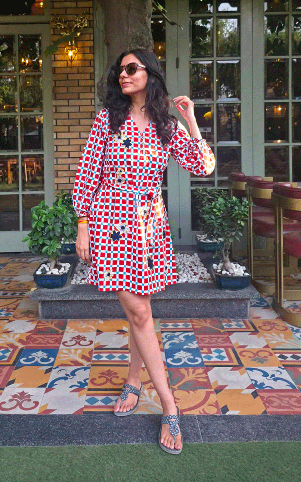 Berry Blossom check dress