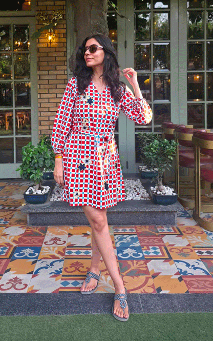 Berry Blossom check dress