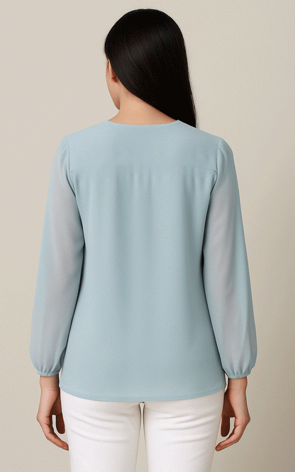 Women's blue  fabric applique beaded embroidered shirt