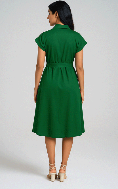 Forest-Green thread embroidered shirt dress