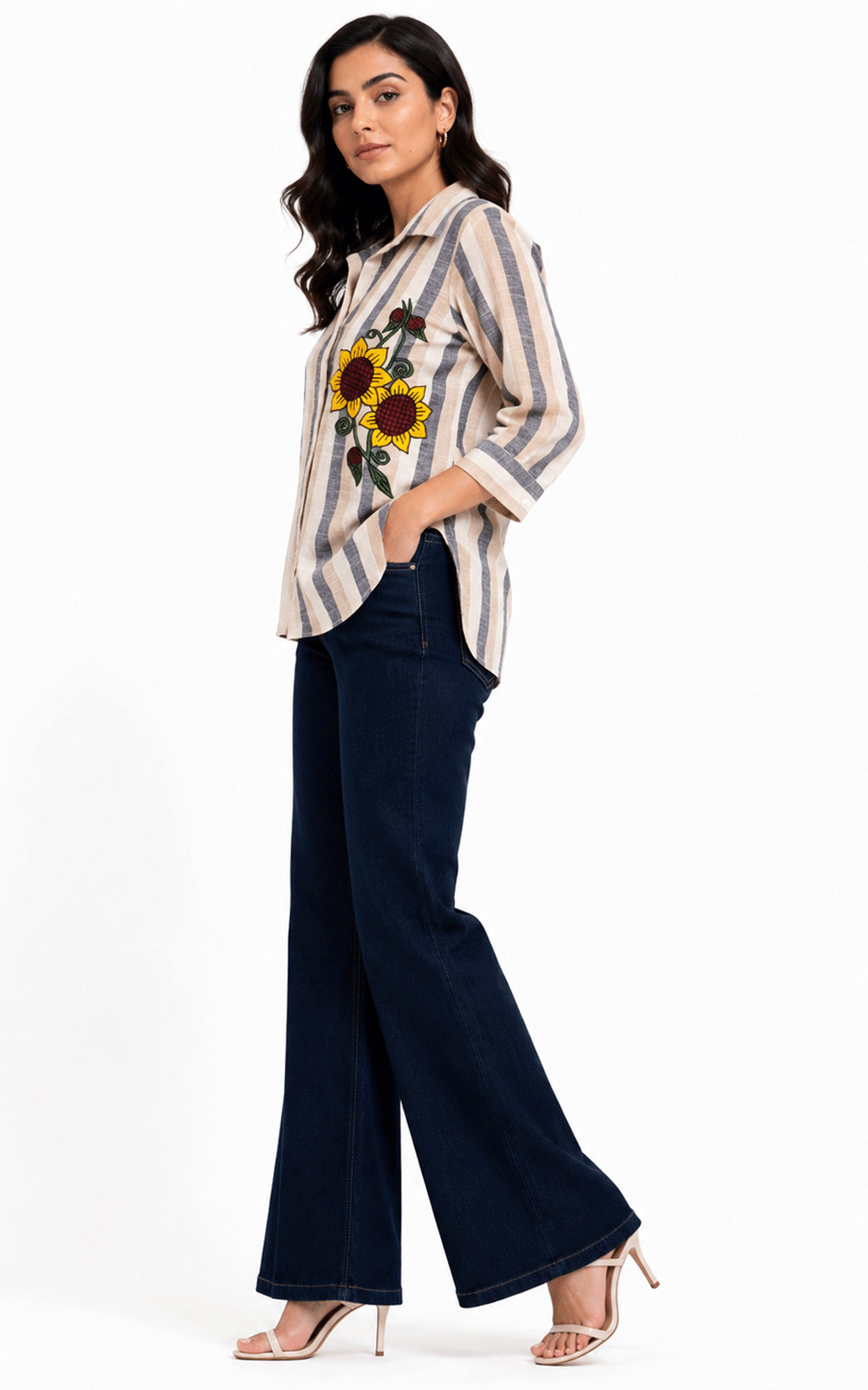 Sunflower Embroidered Women's Shirt