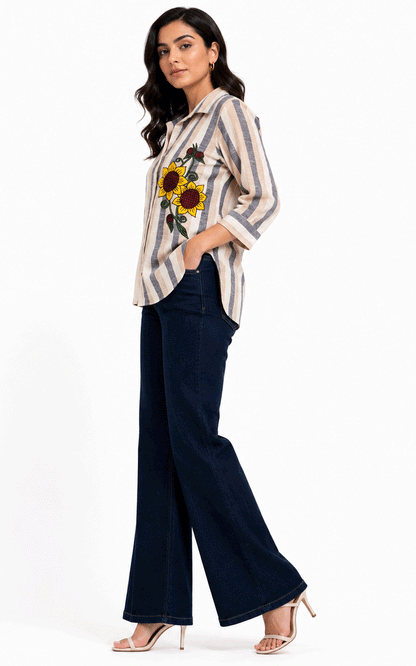 Sunflower Embroidered Women's Shirt