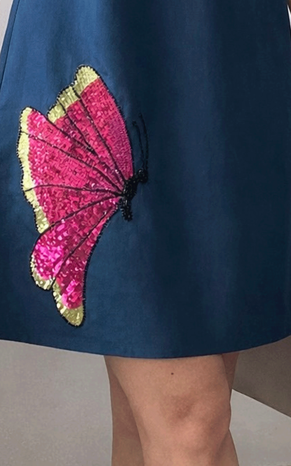 Butterfly embroidered cotton - shirt dress