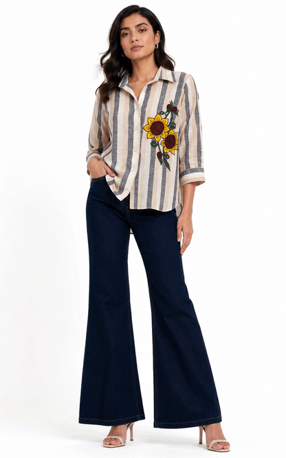 Sunflower Embroidered Women's Shirt