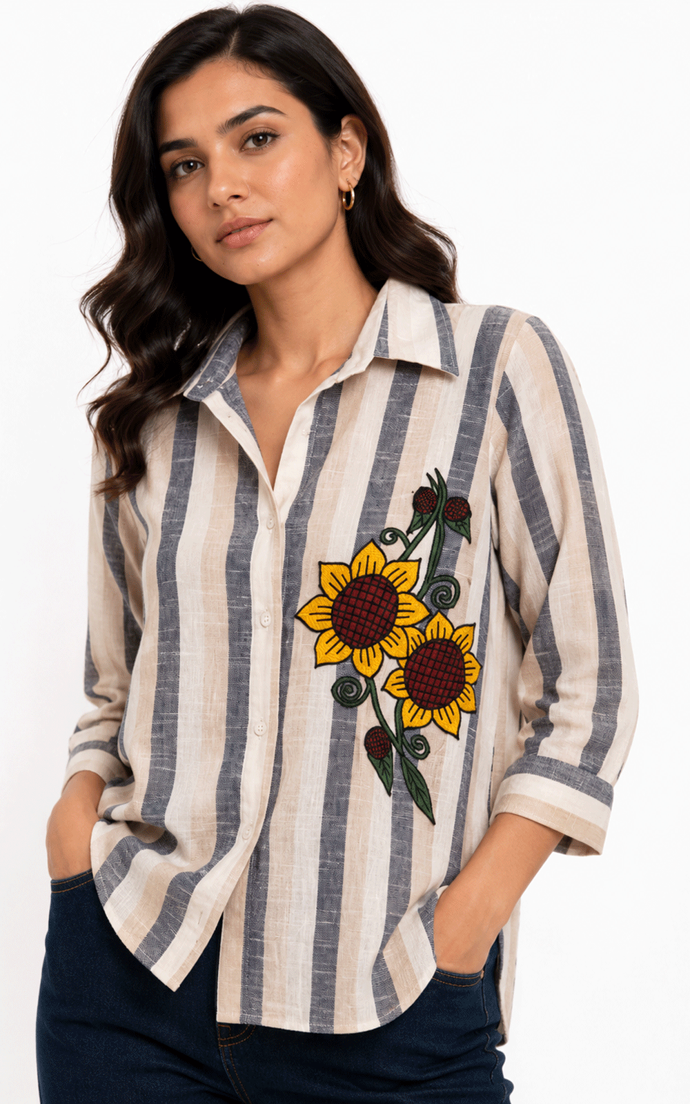 Sunflower Embroidered Women's Shirt