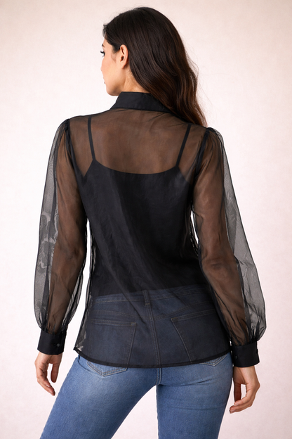 Black organza applique blouse