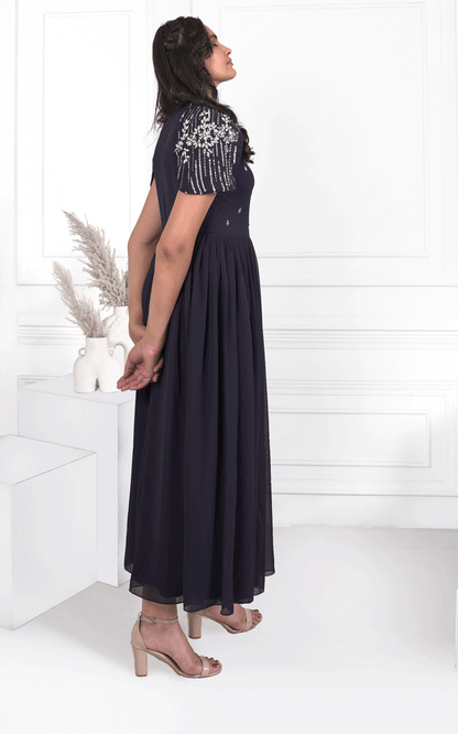 Navy Embellished cocktail gown