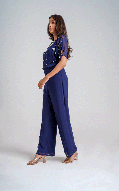 Navy stones embellished jumpsuit