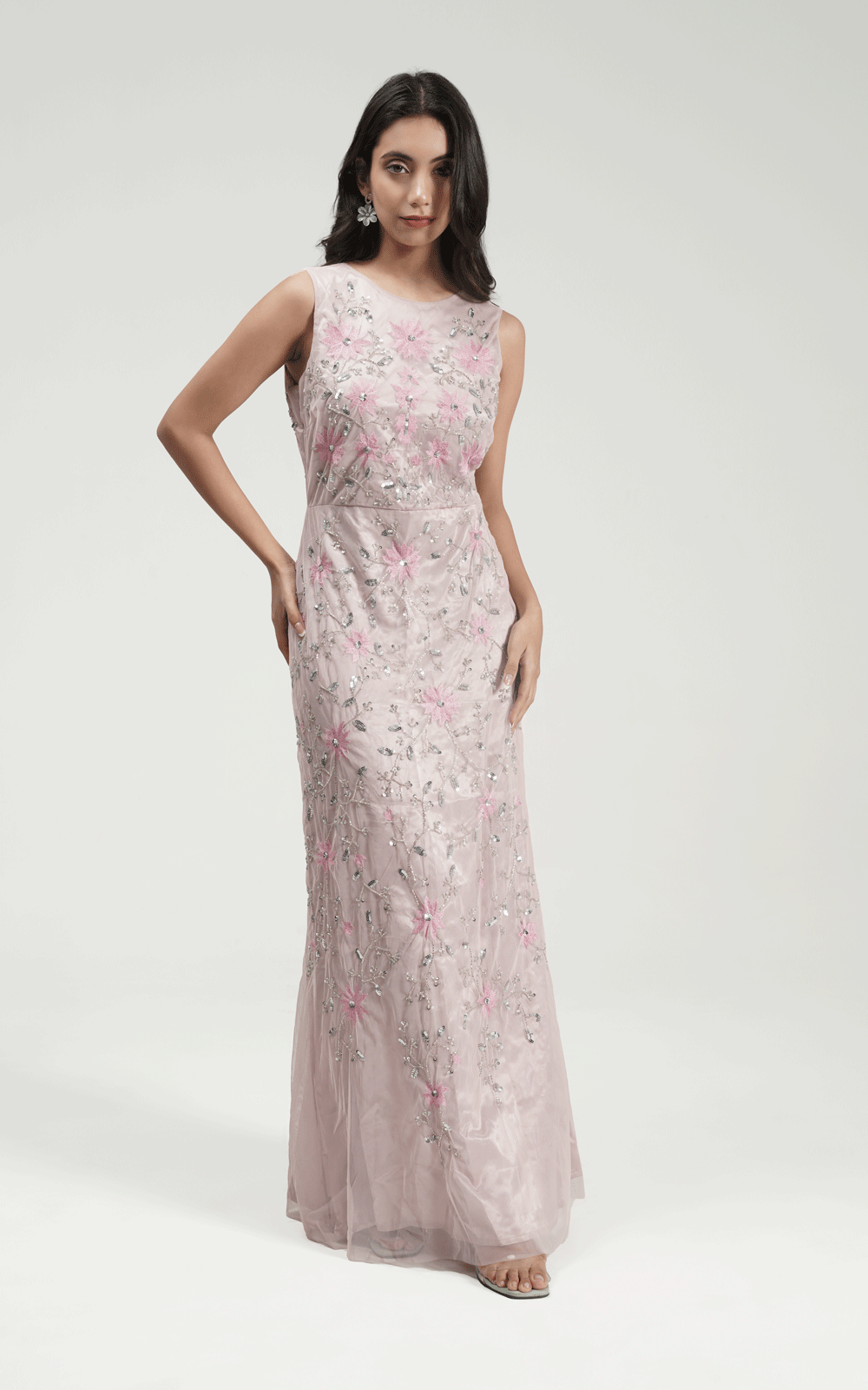 Lush rose embroidered gown
