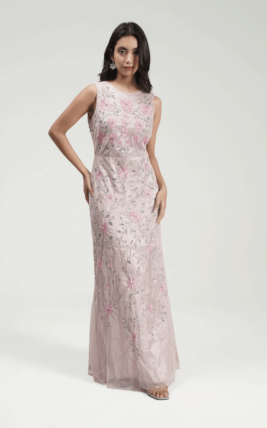 Lush rose embroidered gown