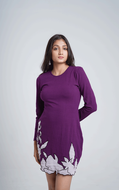 Timeless style -plum fabric applique dress