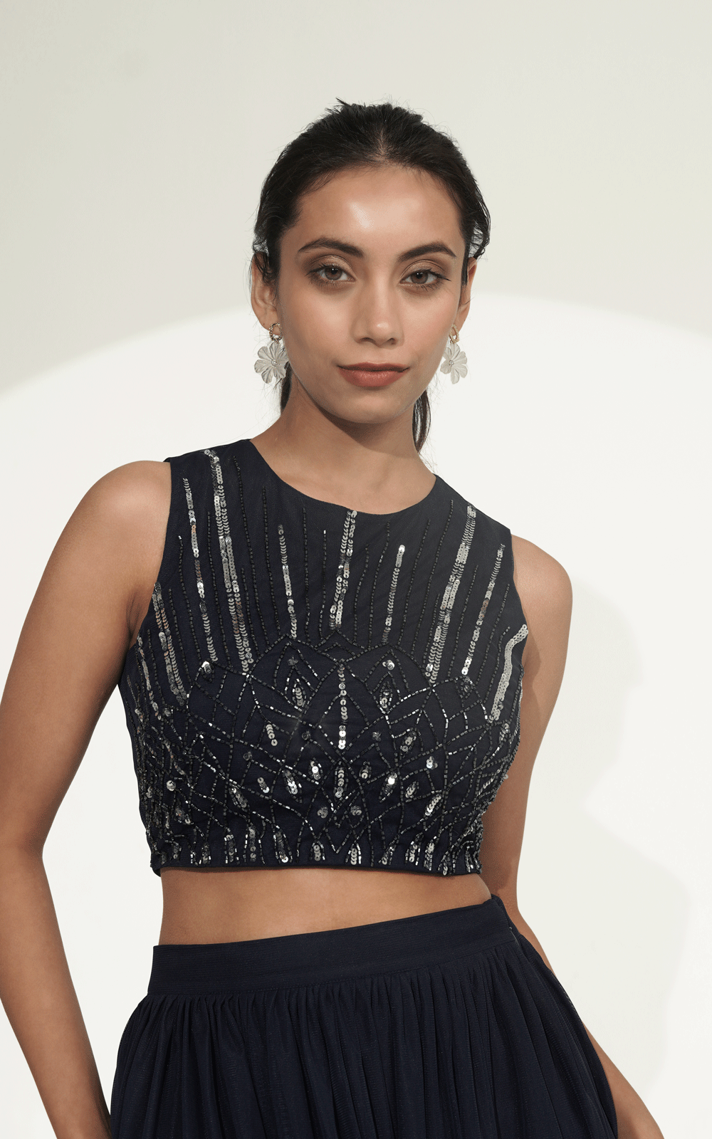 Velora- navy blue skirt top set